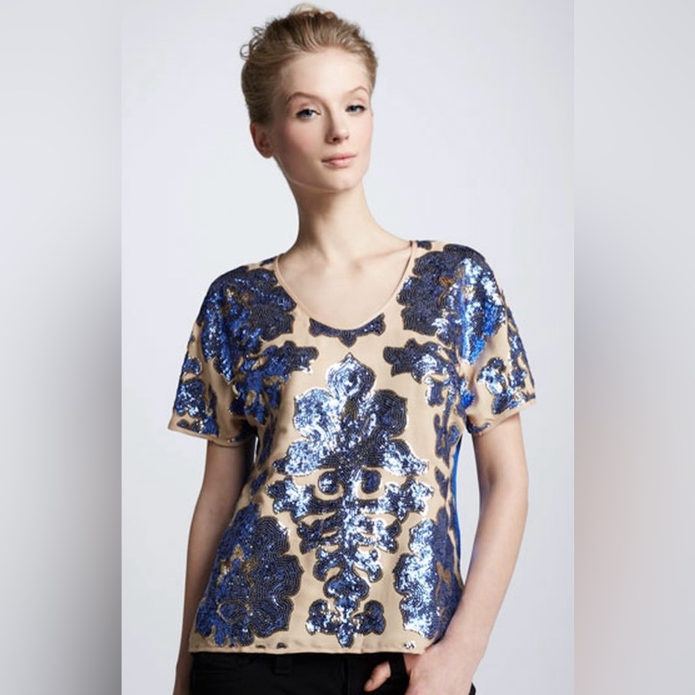 Tracy Reese Blue and Gold Sequin Blouse